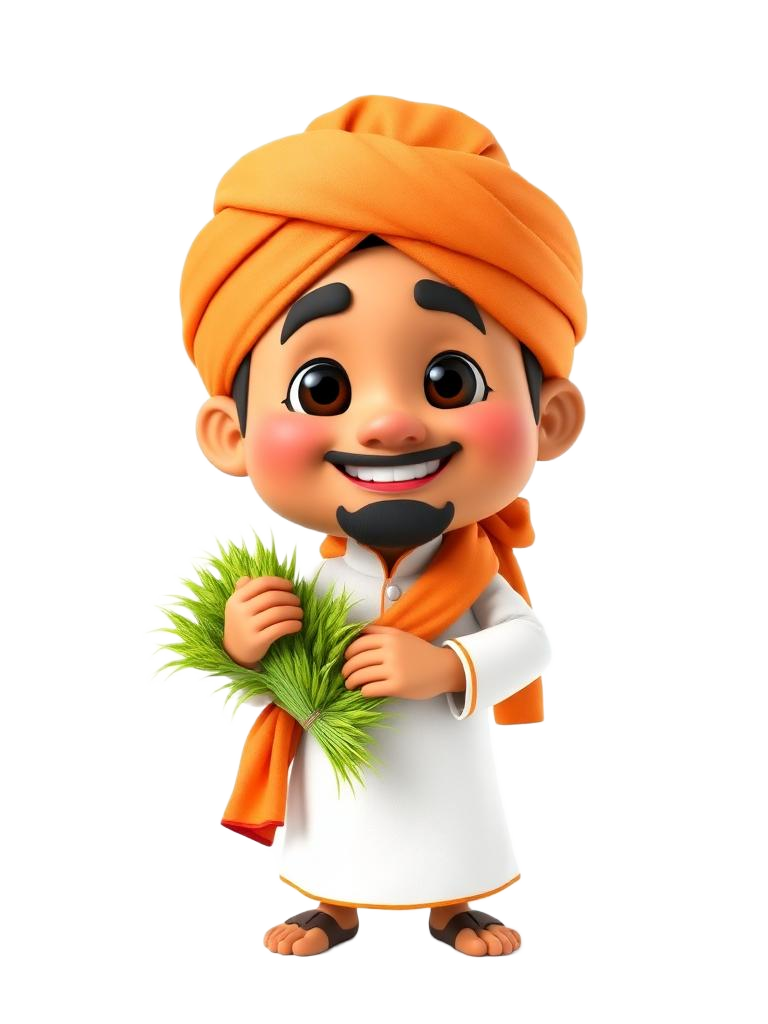 Friendly Indian farmer mascot waving